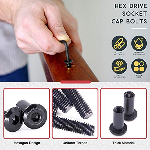 Hilitchi M6 Hex Drive Socket Cap Bolts Kit Countersunk Head Screws Bolts Dowel Barrel Nuts Crib Bolts Nuts Assortment Kit For Furniture Hardware Fitting (M6X16Mm-12Pcs) #TOP2