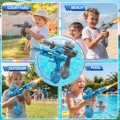 UROINT Electric Water Gun for Adults Kids, Automatic WaterGun with Led Light, Long Range Transparent Electric Squirt Gun Blaster Summer Outdoor Pool Party Toys Gifts for Boys Girls (Pistol 2Pack) - Thumbnail 6