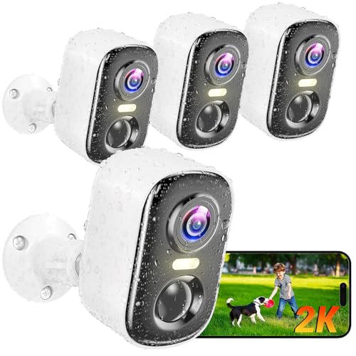 Outdoor Security Camera Wireless, 2K Battery Powered WiFi Cameras for Home Security with AI Motion Detection, Color Night Vision, Siren Alarm, 2-Way Talk, IP66 Waterproof, Cloud/SD Storage (4 Pack)