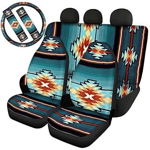 CLOHOMIN Tribal Aztec Pattern Print Universal Seat Covers Set,Car Backrest Cover,Steering Wheel Cover,Belt Covers Great Gift for Yourself Friends Family Cover