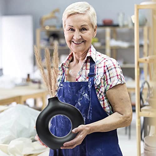 Black Ceramic Vase for Modern Home Decor,Round Matte Pampas Flower Vases Minimalist Nordic Boho Ins Style for Wedding Dinner Table Party Living Room Office Bedroom, Decorative Gift - Image 3