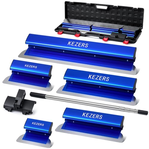 KEZERS Flächenspachtel set, Flächenspachtel 5-teiliges Set, Spachtel Werkzeug im Koffer mit Ergonomischem Griff, Teleskopstange zum Verputzen von Wänden und Decken(18 25 35 40 60cm)