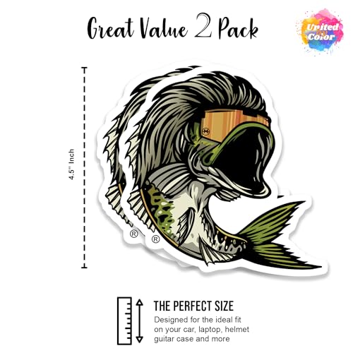 Image of Mullet Bass Sticker (2 Pack), Strong Adhesive Waterproof Funny Fishing Stickers and Decals - No Fade, Used for Laptop, Mobile, Window, Bumper, RV, Water Bottle, Boat, Truck & Car