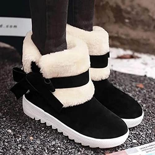 Winter Women Short Boots Bow Knot Round Head Inside High Thick Bottom Frosted Women Cotton Boots Snow (Black, 7.50) #TOP2