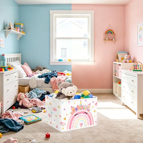 Miniatura 2 de Clastyle Cestos Almacenaje Infantil Arco Iris Cesta Ropa Sucia Plegable Para Habitación Infantil Dormitorio Cajas De Almacenaje Juguetes Para Chica, Unicornio, 40x30x30 Cm