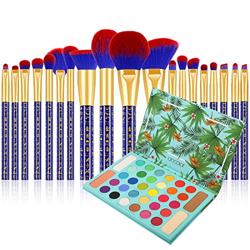 Docolor 19Pcs Bastet Cat Makeup Brushes Set + 34 Colors Tropical Eeyshadow Palette Ultra Pigmented Matte Shimmer Metallic Natural Blendable Soft Cream Powder Long Lasting Waterproof Make Up Eye Shadow #TOP3