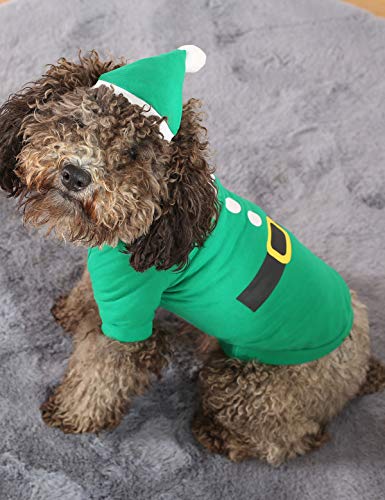 Disfraz navideño para perro con gorro y camisa verde miniatura 3