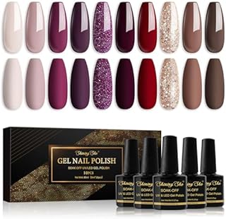 Shining She Glitter Gel Nail Polish, 10 Colours Sliver Black Gold White Sparkly Nail Polish Soak-Off UV/LED Lamp Nail Polish Gel Gift for Women Nail Art Salon DIY Home, 8ML