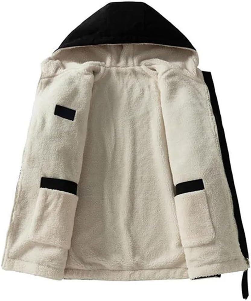 Men's Winter Fleece Double Sided Jacket Hooded Solid Warm Loose Casual Zipper Daily Sports Coat