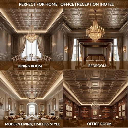 Image of Kayra Decor PVC Ceiling Panel 60x60 cm|Square Panel|Metallic Coffee|12 Tiles Cover 48 Sq Ft| Modern False Ceiling|Royal & Elegant Finish