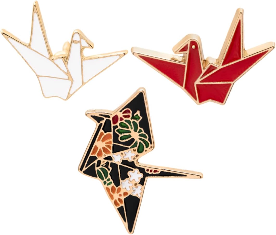 Holibanna 3Pcs Origami Crane Brooch Breastpin Durable All-Match Creative Paper Cranes Brooch Cartoon Pins Alloy Breastpin Clothing Accessories for Party Daily