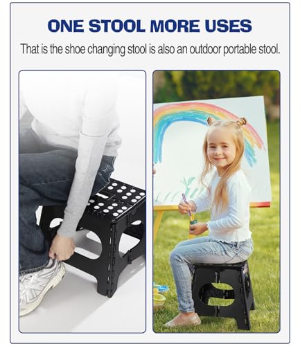 Image of ACKO Folding Step Stool, 11 Inch Non-Slip Foldable Step Stools up to 300lbs for Kids and Adults, Portable Lightweight Collapsible Stool with Handle, for Kitchen Bathroom Black, 1 Pack