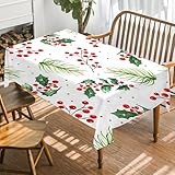 FamHarbor - Mantel rectangular antimanchas e impermeable, mantel de hoja de acebo navideño, mantel de poliéster estilo acuarela 500 x 140 cm, resistente y lavable (AAd27)