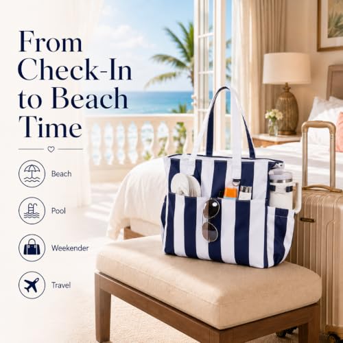 Image of LEDAOU Beach Bag Waterproof Sandproof Women Beach Tote Pool Bag with Zipper for Swim Gym Grocery Travel with Wet Pocket | Sandproof