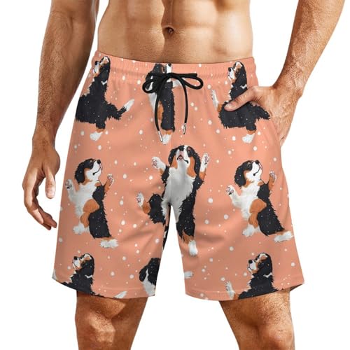 Bernese Mountain Dog Men's Swim Trunks Quick Dry Bathing Suit Board Shorts with Compression Liner