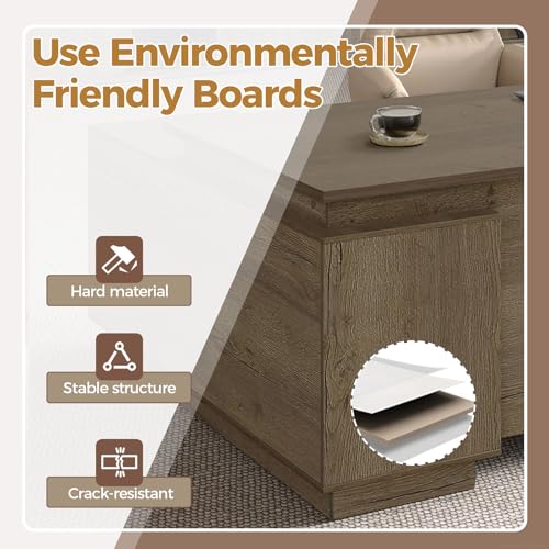 Nuipesn 63" L Shaped Executive Desk with Locking Drawers - Modern Commercial Grade Business Office Furniture - Heavy Duty Wood Computer Workstation with Full Privacy Panel & Cable ManagementWalnut - Image 3