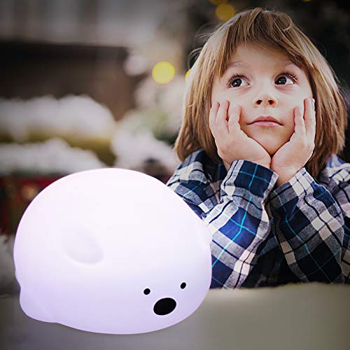 Luz Nocturna Bebé,LED Silicona Lámpara de Oso con USB Recargable,7 Colors Cambiante y Brillo Ajustable Control Táctil