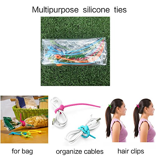 Tangser Colorful All-Purpose Silicone Ties, Multi-Use Smart Tie, Bag Clip, Bread Tie, Food Saver, Reusable Rubber Twist Tie, Cable Ties, Household Snake Ties (12 Pcs) #TOP4