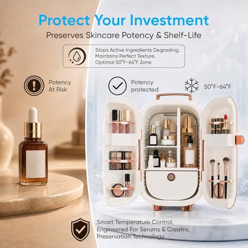 Image of TABU 12L Mini Skincare Fridge with LED Display, Pink | Makeup Fridge Cooler with Adjustable Temperature, Ultra Quiet Operating, for Cosmetics, Beauty, Skin Care