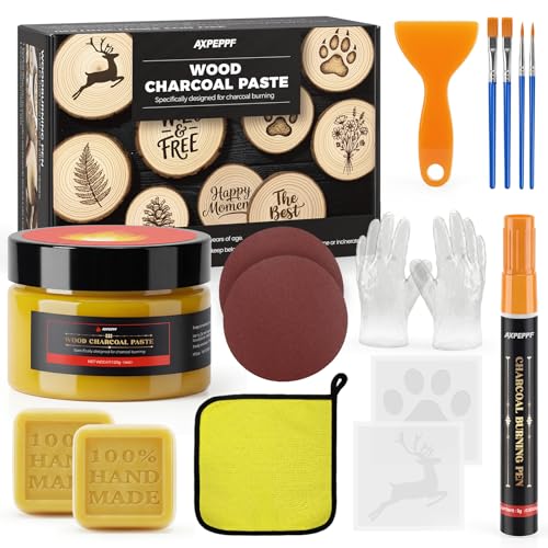 Wood Burn Paste Pen Kit 4OZ Wood Charcoal PasteEasily Create Beautiful Wood Engravings in MinutesPerfect for Beginners. Precisely and effortlessly Etch Designs onto Wood Canvas and Denim
