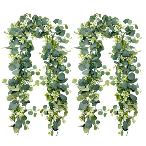 Qnvyw 2 Stück Eukalyptus Girlande, 1.75 Meter, Grün, Kunststoff, Hochzeitsdekoration, Party, DIY