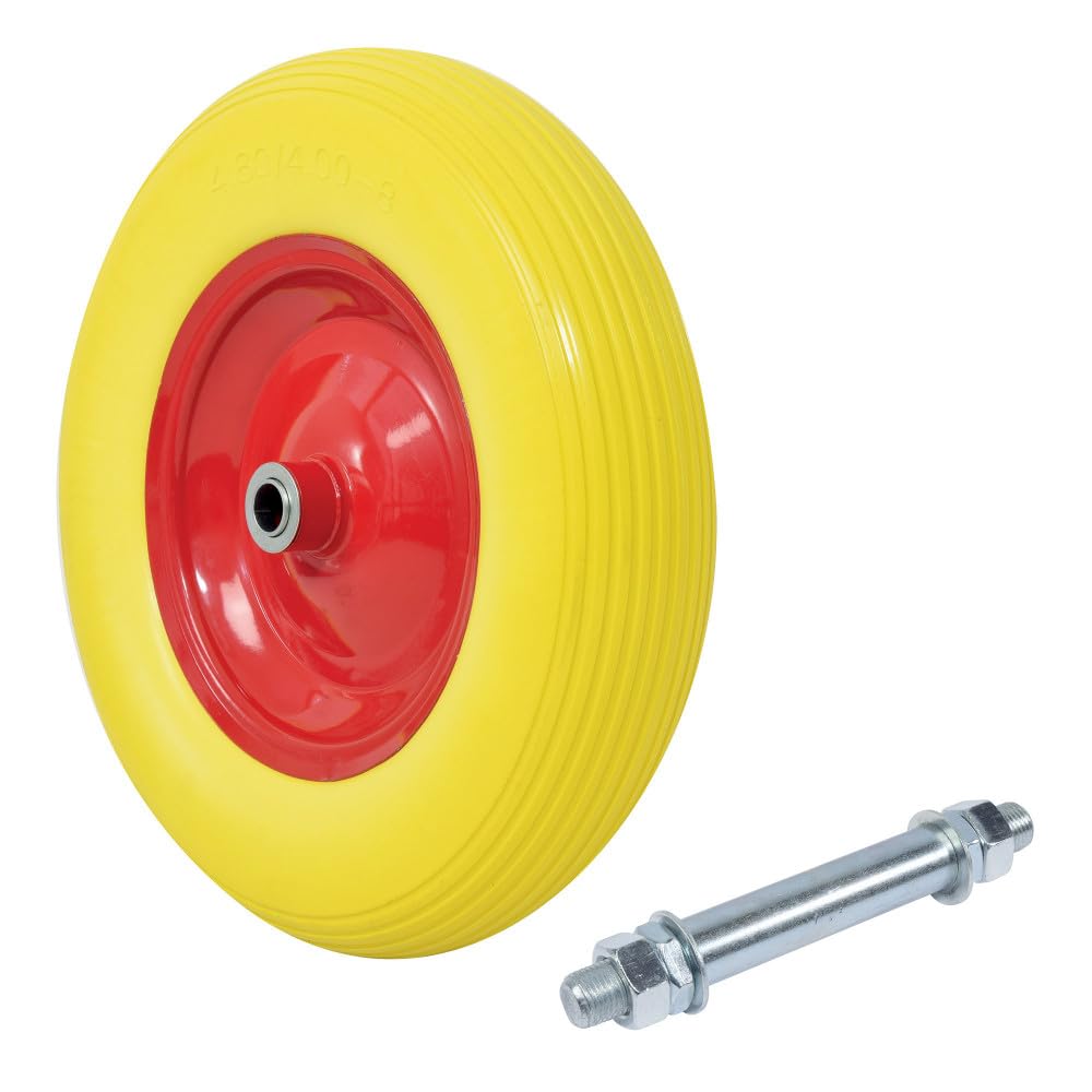 Oxeo Roue de brouette increvable avec 1 axe 20mm - diamètre 385mm - Charge Max 150 kg - Jante Acier