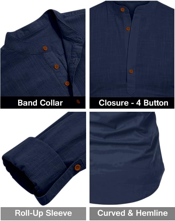 Image of ROYALSCOUT Combo of Men's Solid Cotton Blend Full Sleeve Straight Kurta Shirt (Pack of 2)