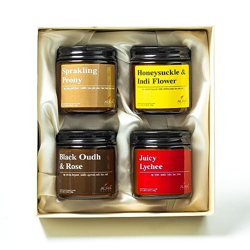 Image of AuraDecor Scented Jar Candle | Handpoured Soy Wax Candle with Long Lasting Burn Time | Premium Amber Jar Aromatherapy Candle | Ideal Gift for Home & Decor (Large, Gift Set (Type 2))
