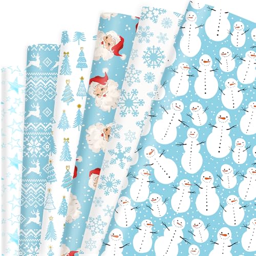Papier cadeau de Noël bleu Dtiafu en vrac, grand format plié à plat pour fête
