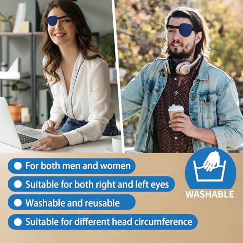 Image of 2 Pcs 3D Eye Patches for Adults, Adjustable Medical Eyepatch for Right or Left Eye,One Eye Cover for Amblyopia Lazy Eye,Pirate Costume (2 Deep Blue)