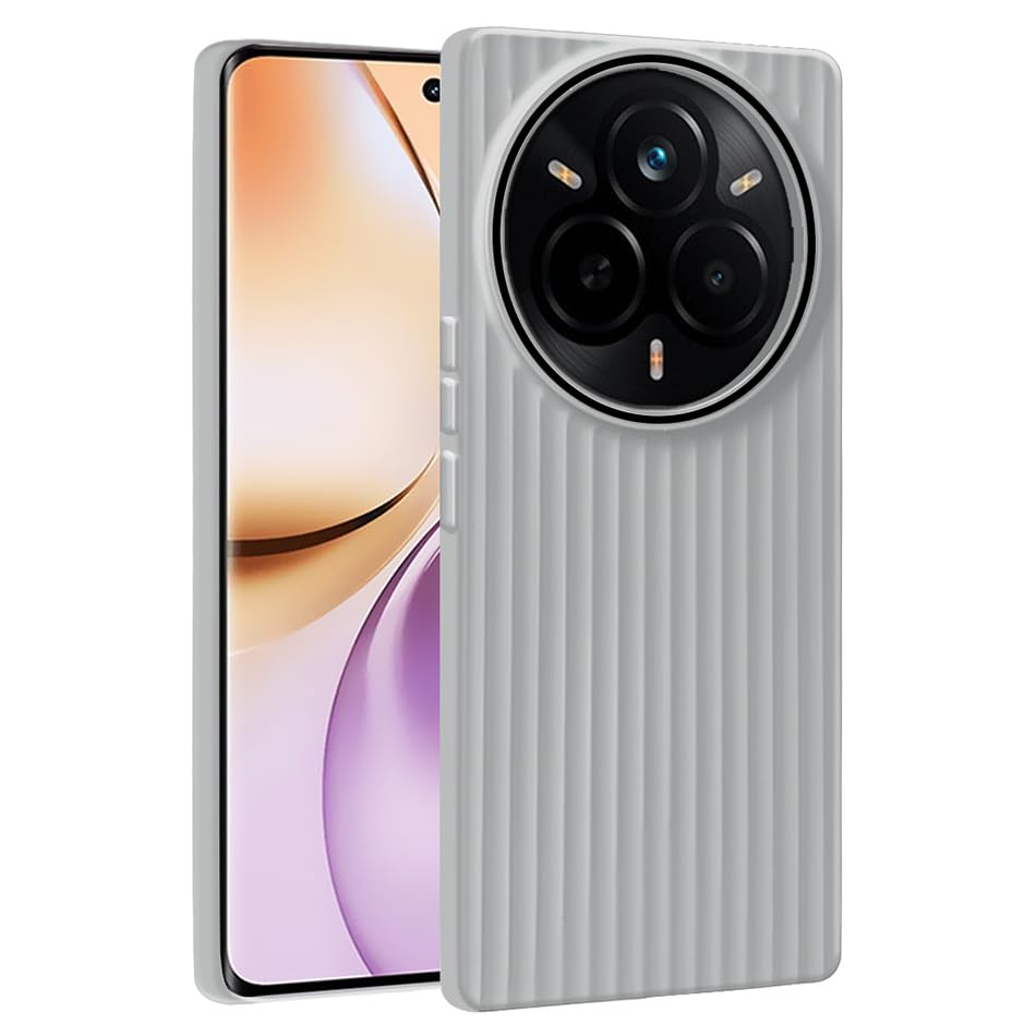 Image of Fashionury Ring Line Beam Design Back Case for Realme 14 Pro Plus 5G| Ring Line Camera Protection | Vertical Beam Bump Protection | Rubberised Back Case for Realme 14 Pro Plus 5G (Gray)