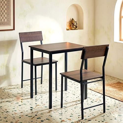 Image of Dining Table Set of 2, 2 Seater Dining Table with Chairs, Engineered Wood Top & Metal Frame, Compact Space Saving Dining Table for Home & Kitchen (Dark Maple- DIY)