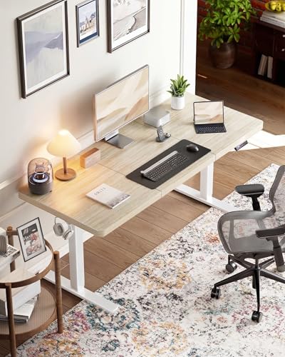 Image of HUANUO 60 x 30 inch Large Standing Desk, Powerful Brushless Motor Large Height Adjustable Table, 4 Memory Preset Stand Up Work Station Sit Stand Desk, Home Office with Thick T-Shaped Frame,Natural