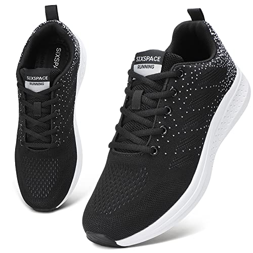 Sixspace Zapatillas de deporte para hombre y mujer, transpirables, ligeras, tallas 36-47, 566 Black White, 40 EU Cover