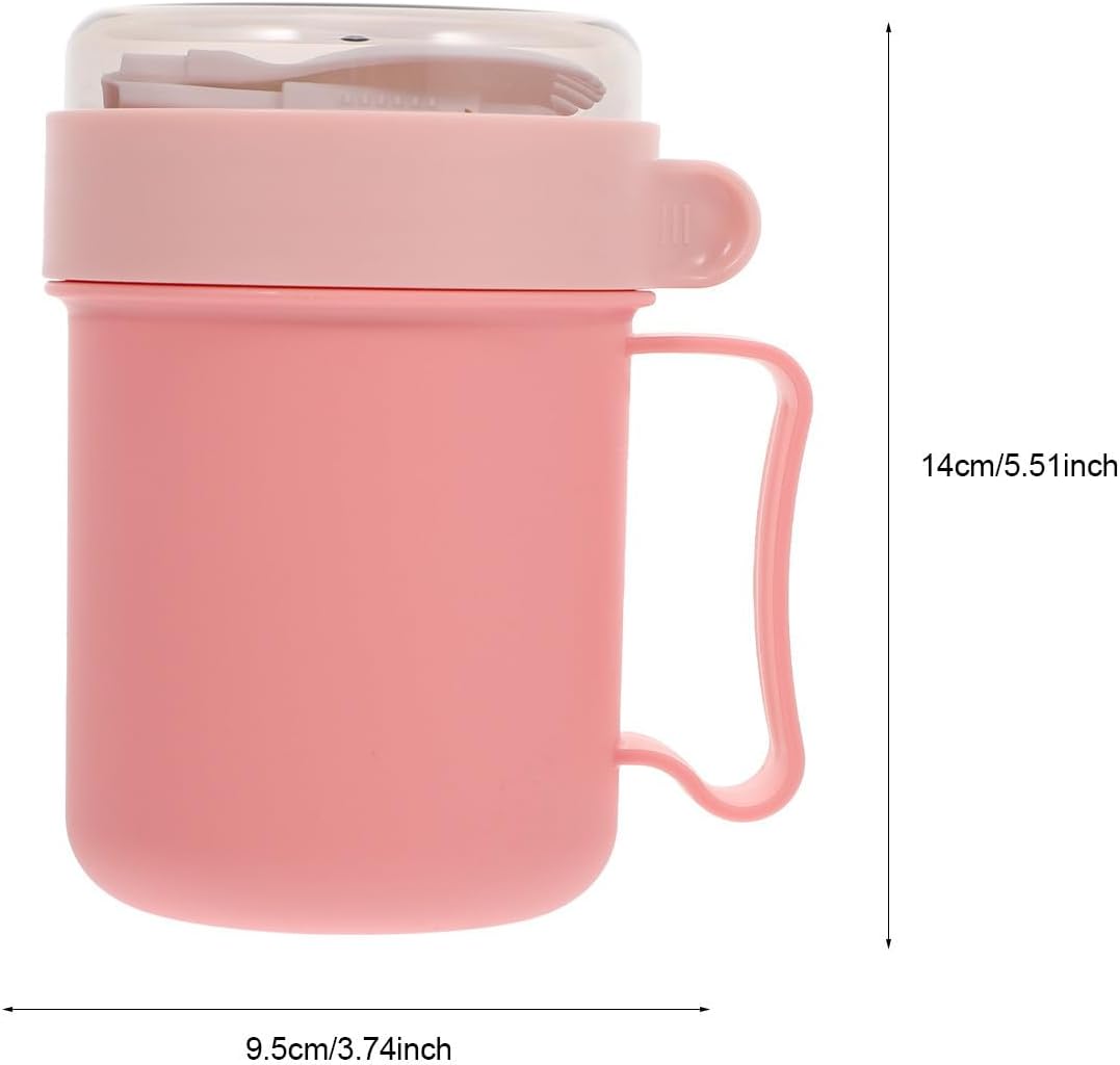 Portable Cereal Cup with Lid and Spoon, Microwave Safe Pp Breakfast Milk Cup for Home Use, Wear-resistant with Good Insulation Performance, Pink Color