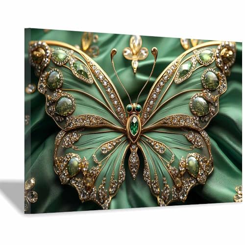 Impression sur toile d'animaux design papillon bijoux vert TERUEA 60x90cm encadrée
