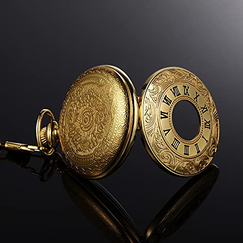 Hicarer Vintage zakhorloge staal herenhorloge met ketting - Afbeelding 7