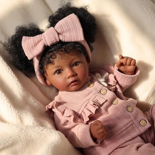 Muñeca Reborn Negra Realista 20 Pulgadas Cuerpo de Tela miniatura 7