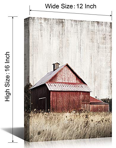 Mooflapha Canvas Barn Wall Art Canvas Wood Background Home Decor Maroon Red Farmhouse In Grey Rustic Print Decoration For Bathroom Kitchen Basement 12''X16'' #TOP2