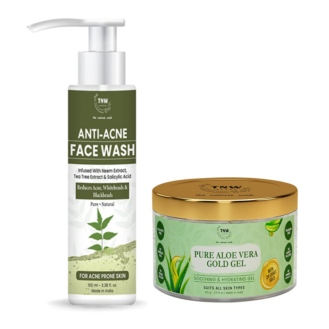 TNW-The Natural Wash Combo (Anti Acne Face Wash 100ml + Aloe Vera Gold Gel 100ml) Paraben and Sulphate-Free