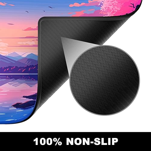 Image of Printed Gaming Mousepad - Premium Stitched Edges, Smooth Surface,Size 11x23 inches, Non-Slip Rubber Base - Ideal for Office & Gaming Setup (Anime Tranquil Sakura Lake)