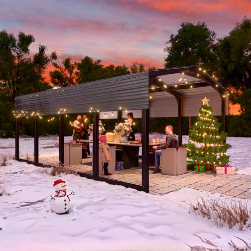 Image of Military-Grade Metal Carport 12x20 FT, Heavy- Duty Galvanized Steel Roof | 2x2 inch Steel Poles with Powder Coating, 17-Gauge Walls,100 PSF Snow Load Roof, Hurricane Resistant, Pickup, Truck, Black