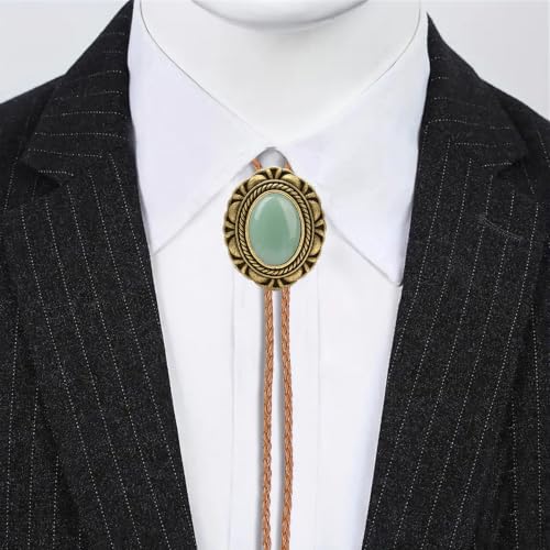 Image of Jeilwiy Bolo Tie for Men Western Cowboy Tie Necklace Gold Bolo Tie Leather Necktie Halloween Tie Accessories for Women