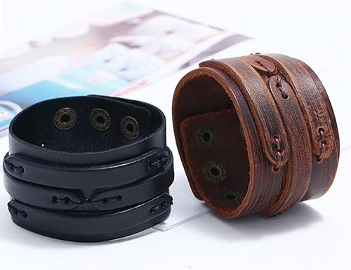 Miniatura 3 de NIGHTCRUZ Pulsera de cuero punk, 2 pulseras de cuero vintage para hombres y mujeres