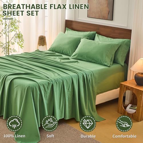 Image of Bedlifes 100% French Linen Cal King Bedding Set - 18-24 inch Extra Deep, 4Pcs | Soft & Durable, Breathable & Cooling, Flax Linen Sheet, OEKO-TEX Certified, Moisture Wicking, Easy Care, Machine Washable