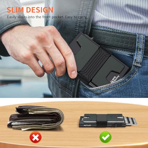 AUTLEY Airtag Wallet for Men, Slim Wallet with Airtag Holder, Aluminum RFID Blocking Pop Up Card Wallet with Cash Band (Black)3