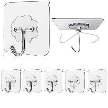 RAYMOX Adhesive Kitchen Heavy Duty Wall Hooks, Nail Hook for Hanging Coat, Hat,Towel Robe Hook Rack Wall Mount- Bathroom and Bedroom Hooks for Wall Without Drilling (Nail Hook Trasparent 5 Pack) - image, photos