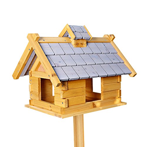 Melko Vogelhaus Garten Vogel-Villa Balkon Vogel-Futtersilo 44 x 34 x 37 cm Holz Natur Futterhaus Vogelfutterspender Futterstation