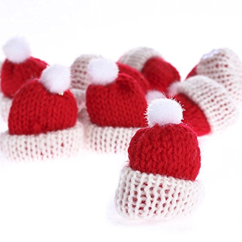 Pack of 24 Tiny Red Knitted Hats for Holiday and Christmas DIY Craft Projects (Size: 1-1/4