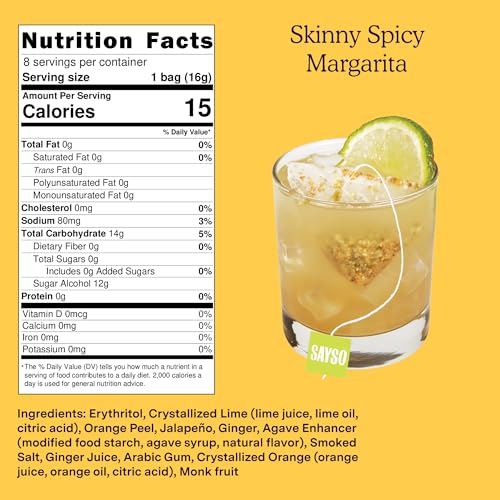 Image of SAYSO Skinny Spicy Margarita Original Cocktail Tea Bag | Cocktail or Mocktail in Under 1 Min, Without Hot Water, <1G Sugar, 20 Calories, Non-GMO, Gluten-free, Kosher & Vegan Mixer, 8 count